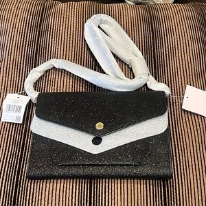 Kate Spade Glitter Tinsel Black Flap Crossbody K9336